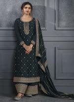 Dola Silk Navy Blue Wedding Wear Embroidery Work Plazzo Suit